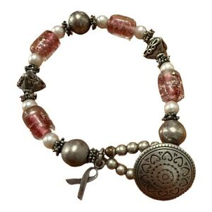 Premier Designs Breast Cancer Oink Silver Charm Bracelet Button Style Closure